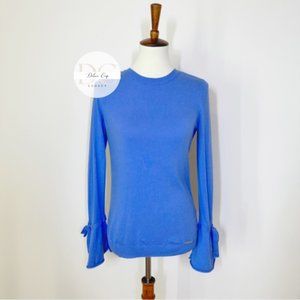 MICHAEL KORS Women's Sweater Pullover Blue Long Sleeve Flared Tie Size S…